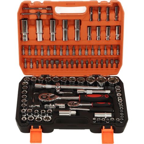 Kit 108 pièces outils à main, douilles, clés à cliquet, clés hexagonales et embouts, coffret pour réparation mécanique (1/5)