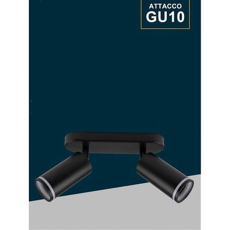 TrAdE Shop Traesio - Applique Plafoniera Orientabile Da Soffitto Parete 2 Diffusori Lampada Gu10 Ts-2 - Nero (1/5)