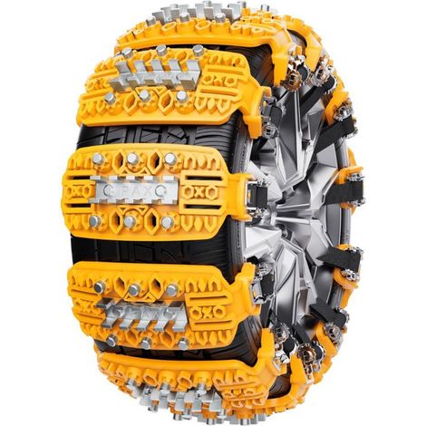 Catene da neve per auto, set da 6 pezzi, adatte a vari tipi di veicoli, con raschietto per il ghiaccio incluso. Realizzate in materiale di alta qualità per una presa ottimale grazie agli inserti in me (1/5)