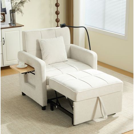 Fauteuil canapé convertible relax 167 cm chenille beige OKMYHOME (1/5)