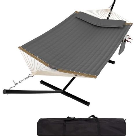 Hamac 2 Places avec Support - Hamac Double avec Structure Acier Robuste - Charge Max 205 kg - 365 x 140 cm - Gris Foncé (1/5)