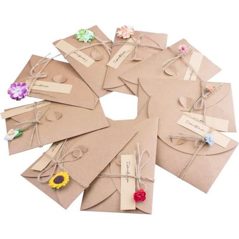 Carte de Voeux, WOVTE Rétro Kraft Fait à La Main, Enveloppes Vierges, Fleurs Séchées Carte Postale Décorée (1/3)