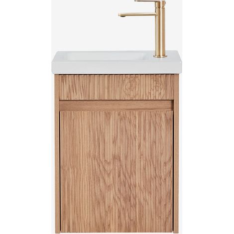 Ensemble de meuble de salle de bain suspendu en bois avec lavabo intégré Narek SKLUM