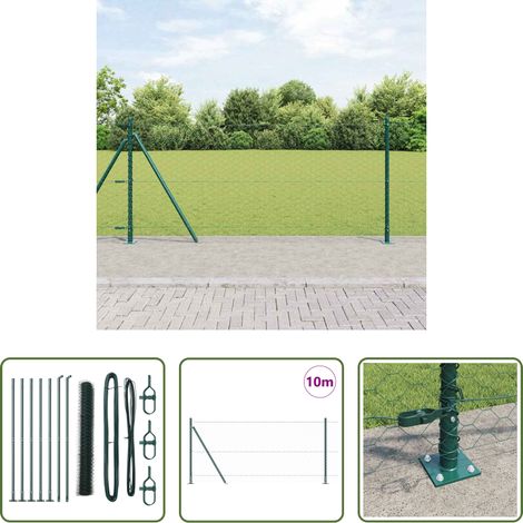 Außenzaun - Zaunpfosten Grün 10 x 0,8 m (50 mm Masche) Stahl und PVC (1/5)