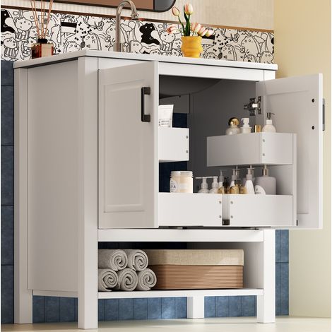 Mueble de baño con lavabo cerámico integrado, 76,5 x 47 x 83 cm, blanco HAVRYA (1/5)