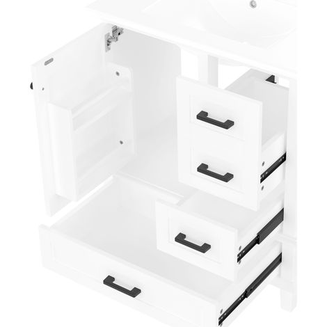 Badezimmer-Unterschrank stehend in Weiß mit integriertem Keramikwaschbecken 76x46x83,5 cm (1/5)
