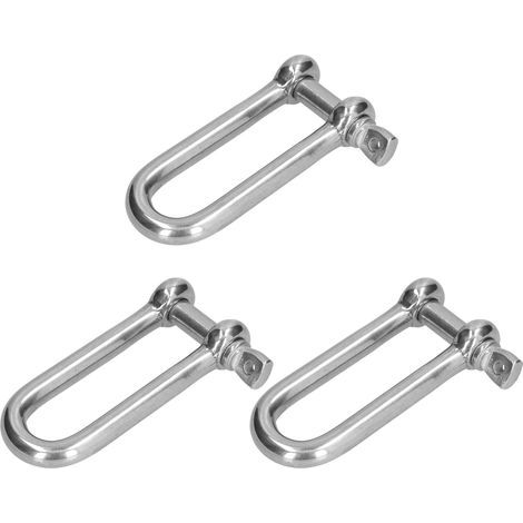 Long Type D Shackle in 304 Stainless Steel, Straight with Threaded Pin, Wire Rope Connector - Pack of 3 Pieces, M12 (1/5)