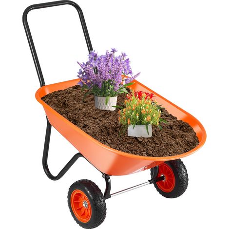 Brouette à 2 Roues, Capacité de Charge 180 kg, Chariot de Jardin avec Poignée, Roue Large 25,4 cm, Chariot Utilitaire à Chargement Facile pour Ferme, Pelouse, Extérieur, Jardinage, Entrepôts (1/5)