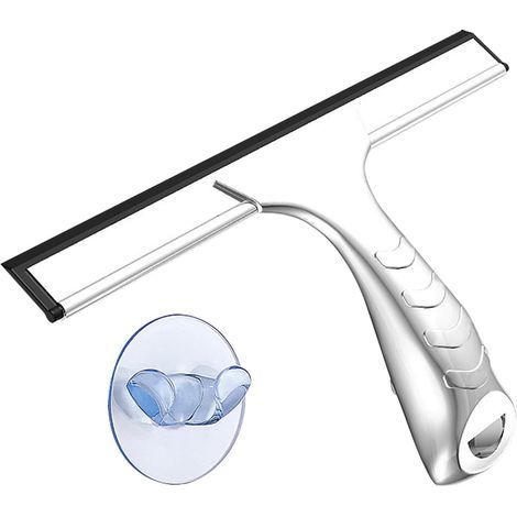 Raclette Douche en Acier Inoxydable avec Crochet Ventouse Salle de Bain sans Percage Raclette de Nettoyage pour Douche et Sol Salle de Bain Accessoire 25cm (1/5)
