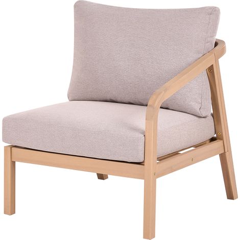 Módulo esquinero izquierdo 1 plaza de madera de acacia con cojín de tela exterior marrón claro y beige Rivello (1/5)
