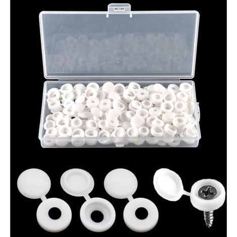 BUNTHAUS PA 100 Pièces Bouchon à Vis en Plastique, Cache Vis à Charnière pour les Vis Nombre 6/8, avec Boîte de Rangement, Couvercles à Bouton-Pression à Vis pour Meubles, Placards, Étagères, Blanc (1/4)