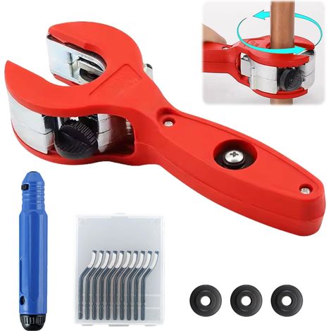 Coupe-tube à cliquet avec 3 roues de coupe et outils d'ébavurage de rechange - Coupe-tube en cuivre de 8 à 29 mm - Coupe-tube de précision - Acier inoxydable - Tubes en cuivre - Convient pour les (1/5)