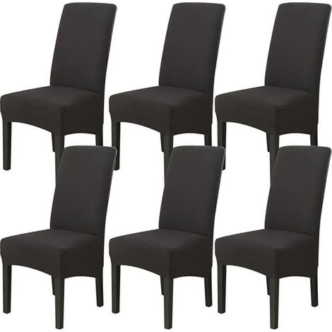 Lot de 6 Housses de Chaise Noires Extensibles - Housse de Protection Universelle Lavable pour Salle à Manger et Salon - Facile à Installer et Nettoyer (1/4)