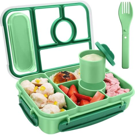 Brotdose Bento Box Kinder 1300ml 5 Fächer BPAfrei Grün (1/5)