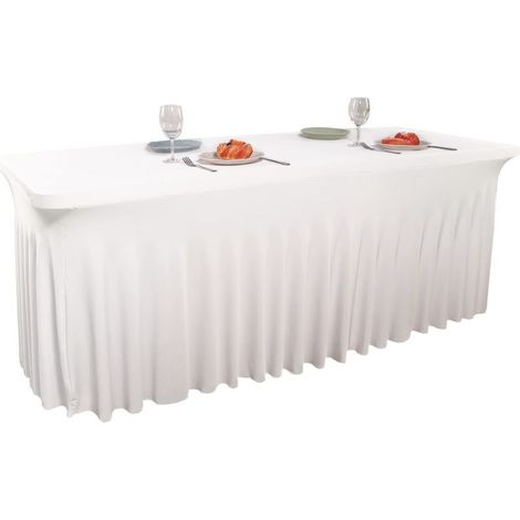 Jupe de table extensible 1,8 m – Housse élasthanne pour tables rectangulaires – Résistante aux taches – Lavable en machine – Pour mariage et fête (1/5)