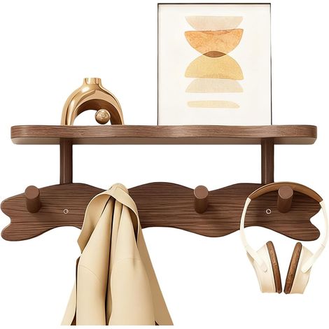 Porte Manteau Mural, Patere Murale Bois Avec Etagere Patere Murale Porte Clé Mural Patères Portemanteaux Pour Entrée Vestiaire Flottant Étagère Suspendue Accroche Clef Mural (Marron) (1/5)