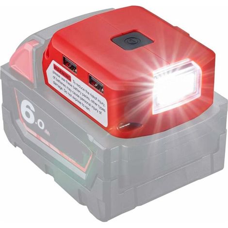 Battery Adapter for Milwaukee 18V Battery, DC Port & LED Work Light & Dual USB Charger, Power Supply Compatible with Milwaukee 49-24-2371 M18 (1/4)
