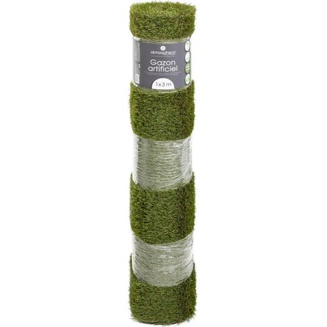 Atmosphera – Rouleau de gazon synthétique 1 x 3 mètres – Épaisseur 3.3 cm – Polyéthylène avec arrière en caoutchouc naturel – Aspect naturel