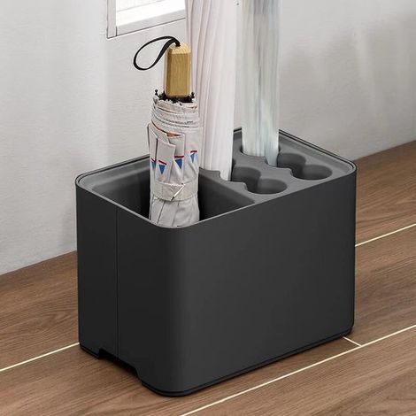 Porte-parapluies avec bac égouttoir intégré - Gain de place - Peut contenir 6 parapluies longs et 4 parapluies pliants - Idéal pour couloir, entrée et bureau - Noir (1/5)