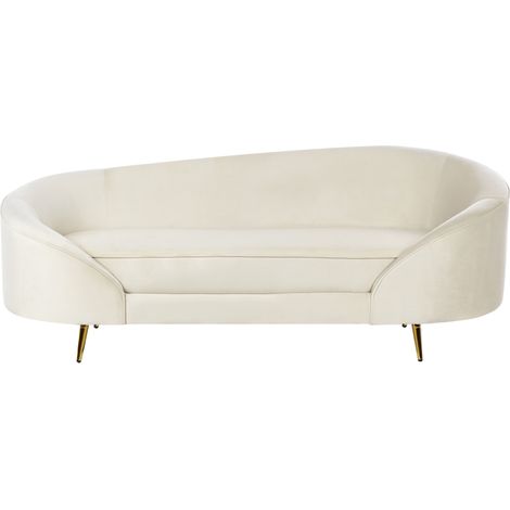 Sofá 3 plazas diseño curvo patas de metal dorado terciopelo beige Savar