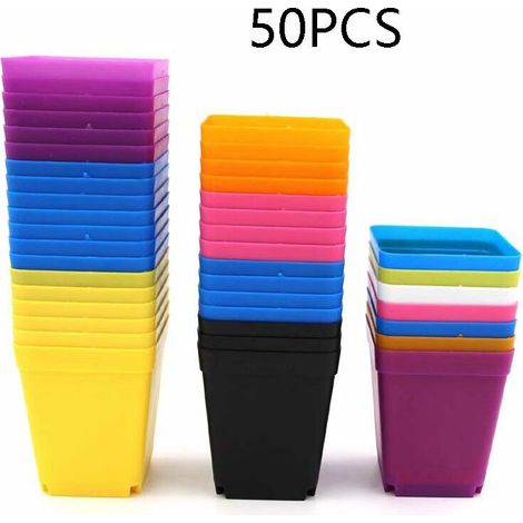 Pot de fleur en plastique carré noir de pépinière, plateau d'insertion de pot de pépinière, outils de jardinage (50 couleurs aléatoires) (1/5)