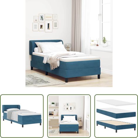 Samtbett - Boxspringbett mit Matratze Dunkelblau 90 x 190 cm Samt (1/5)