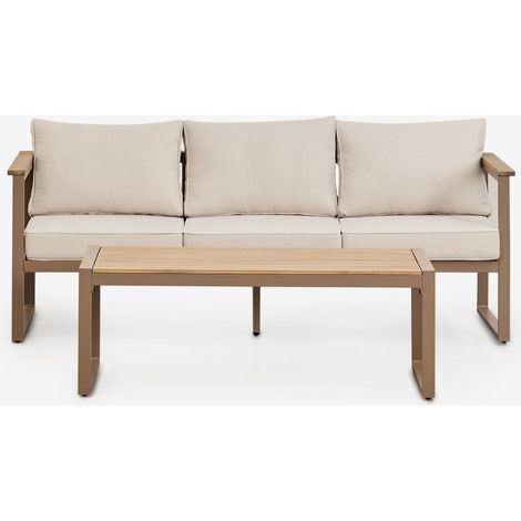 SKLUM Lipov Gartenset mit 3-Sitzer-Sofa und Couchtisch aus Aluminium und Akazienholz 110x55cm Moka Braun (1/5)