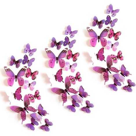 Autocollant Papillon 3D - Autocollants Murales Papillons Violet - Décoration Chambre Fille - 36 Pièces (1/5)