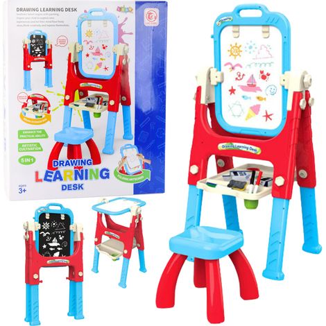 Pizarra educativa 5 en 1 con silla, accesorios multifuncionales, azul (1/4)