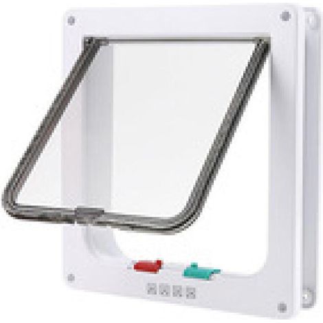 Chatiere Pour Chat Chien Chatière et porte pour animaux Taille L 23.5 x 25.2 x 5.5cm Blanc (1/5)