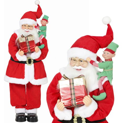 HOMCOM 4ft Christmas Singing Dancing Santa Claus with Elf, Gift Box (1/5)