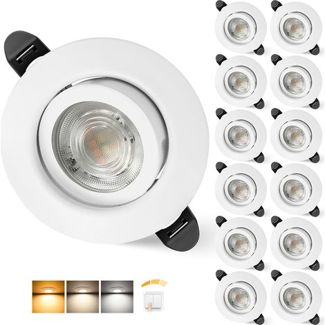 Spot LED Encastrable 230V Dimmable 68mm 5.5W IP44 45° Rotatif Extra Plat Spots de Plafond Blanc Chaud Blanc Neutre Blanc Froid Spot Salle de Bain, Blanc Lot de 12 (1/5)