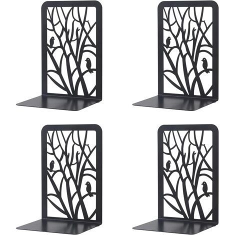 Serre-Livre Metal,2 Paires Serre-Livres Enfants,D'arbre Serre-Livres Design, pour bureaux ,Décoratifs , Étagères,Écoles et Librairie (Noir) (1/5)