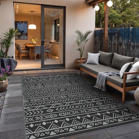 Outdoor Waterproof Patio Mat 275 x 365 cm Black Grey (1/4)