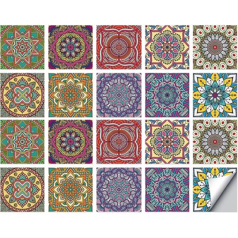 20 unidades, Adhesivos para azulejos, Adhesivos para azulejos marroquíes, Adhesivos para azulejos pared, Autoadhesivos, Azulejos DIY, 20 x 20 cm (1/5)