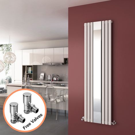 ELEGANT 1800 x 500 mm Designer Mirror White Vertical Column Rads Single Oval Panel Designer Bathroom Radiator + Angled Radiator Valves (1/5)