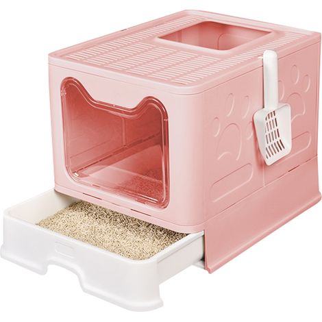 Katzentoilette mit Abnehmbarem Tablett,Streuschaufel,41×51×38cm,Sakura-Pulver (1/5)