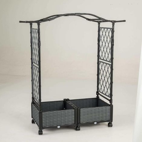 Montage sans outils jardinière sur roulettes avec treillis, système d'arrosage intégré et 2 bacs modulables (1/2)