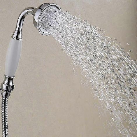 Pommeau de douche rétro classique, douchette à main style téléphone avec poignée en céramique, jet pluie avec flexible de 1,5 m (chrome)