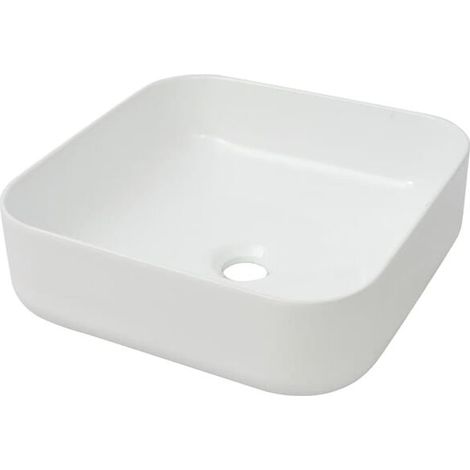 Lavabo carré en céramique blanche, 39 x 39 x 13,5 cm