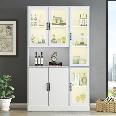 Vitrine 120x40x200 cm aus weißem MDF mit LED und Stauraum für Wohnzimmer – MEUBLIV (1/5)