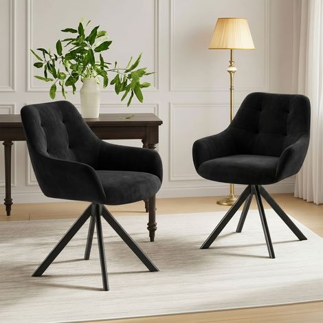 2er-Set Premium-Drehstühle mit Halbarmlehnen, 360° drehbar, besonders stabiles Metallgestell, Schwarz (1/5)