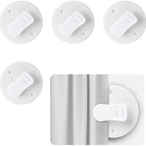 Lot de 4 Clips de Rideau de Douche 5 cm - Protection Anti-Éclaboussures, Auto-Adhésifs, Pinces Coupe-Vent Blanches pour Maintenir le Rideau (1/5)