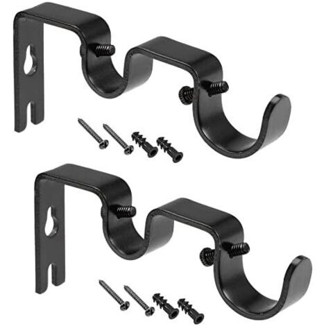 Support de tringle à rideau Support de support double en fer pour tringle à draperie 18mm 27mm, 122 X 53 X 16mm Noir 2Pcs