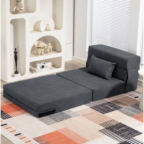 Sillón convertible 3 en 1, cama 210 x 80 x 15 cm, plegable, de espuma, gris oscuro HAVRYA (1/5)