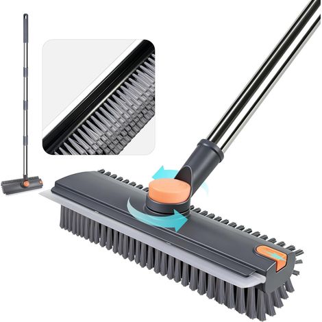 Brosse à récurer pour sol avec long manche, brosse de douche 3 en 1 avec raclette en silicone, brosse de nettoyage à poils durs pour salle de bain, cuisine, terrasse, nettoyage du sol du carrelage (1/5)