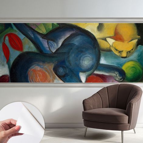 Selbstklebende Tapete modern Wohnzimmer - Wanddeko Schlafzimmer - Tapete mit Motiv Katzenkunst 250x104 cm (1/5)
