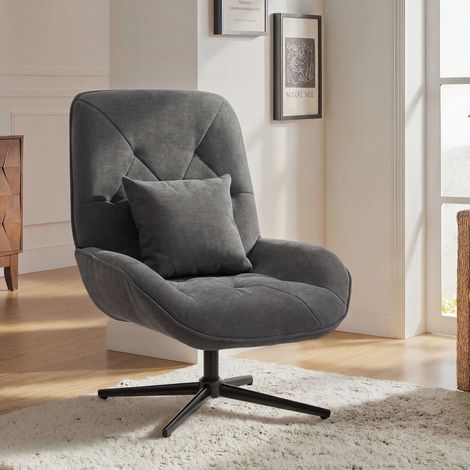Sillón giratorio auxiliar, tapizado en chenilla con cojín lumbar, respaldo alto, asiento profundo, gris oscuro. (1/5)