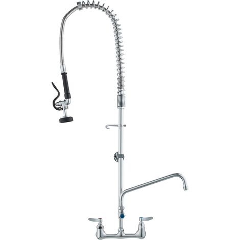 Robinet de Cuisine avec Douchette de Prérinçage, Mitigeur avec Douchette Extractible Mural, pour Évier à 1/2/3 Bacs, Mélangeur en Laiton, Hauteur 111 cm Entraxe 20,3 cm Bec Pivotant 30,5 cm (1/5)