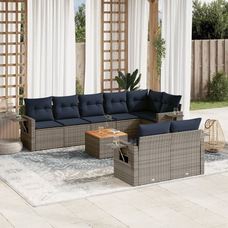 9-teiliges Gartensofa-Set mit Kissen, grau, Polyrattan (1/5)